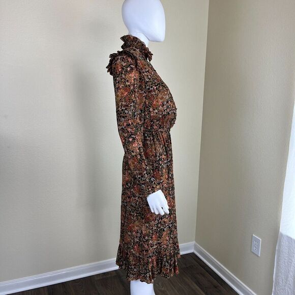 Vintage Norma Walter Women's Size 4 Floral Crepe Silk Ruffle Midi Dress Peasant - Picture 9 of 14